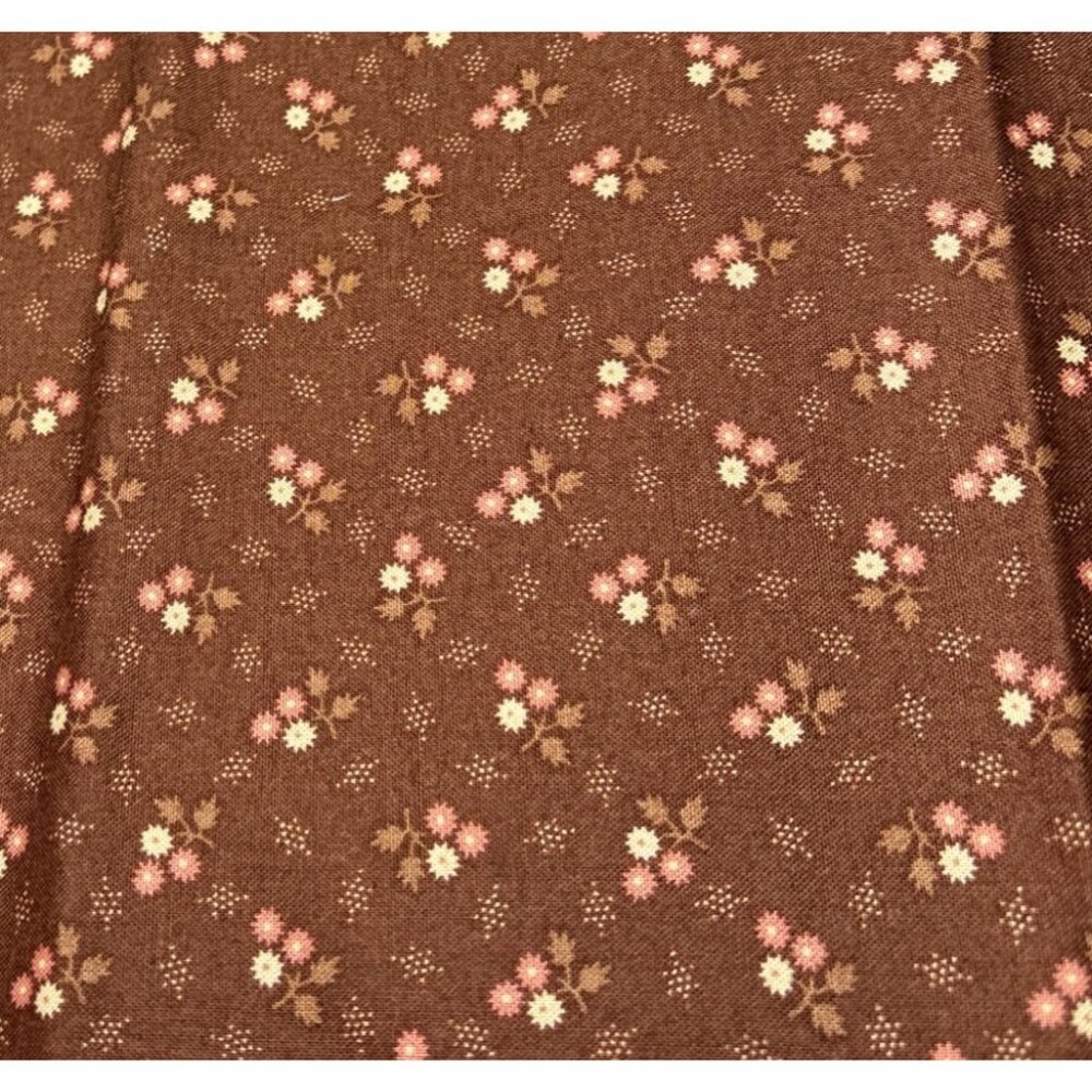 Small Floral Brown Quilting Cotton Fabric 19x22" Pink & Beige Flowers